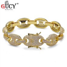 GUCY Men's Hip Hop Bracelet Copper Material All Iced Out Gold/Silver Color Plated Micro Pave CZ Stones Link Chain Bracelet 2024 - buy cheap