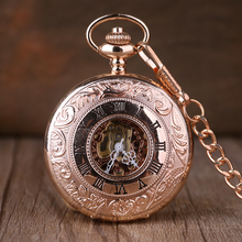 Красные бронзовые механические ручные карманные часы стимпанк Nacklace для мужчин и женщин подарок с цепочкой 2024 - купить недорого