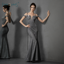 Shiny Grey Evening Dress 2019 Off the Shoulder Mermaid Evening Gown Glitter Formal Prom Party Gown Robe de Soiree NE75 2024 - buy cheap