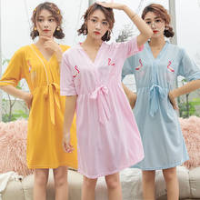 Cute Cartoon Flamingo Kimono Nightgowns for Women Summer Cotton Short Sleeve Home Dress Sleepwear Night Dress Nightdress Nighty 2024 - buy cheap