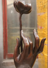 bi001384 Chinese Buddhism Copper Bronze lotus flower Hand Guanyin Kwan-Yin hand Statue 2024 - buy cheap