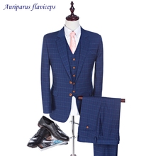 Damier Check Wedding Suit Notched Lapel Groomsman Suit 2 Button Worsted Wool Suits  Custom Made 2020 Man Suit(Jacket+pants+vest) 2024 - buy cheap