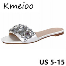 Kmeioo 2018 Hot Sale US Size 5-15 Summer Women Shoes Crystal Slippers Jewel Flat Slides Satin Dress Causal ladies Shoes 2024 - buy cheap