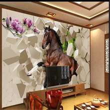 Mural estereoscópico beibehang 3d para caballos, Fondo de TV chino, papel tapiz de ladrillo, papel tapiz para sala de estar, dormitorio, papel de pared infantil 2024 - compra barato