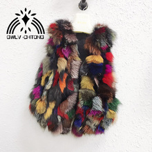 Real natural genuine fox fur vest  women fashion multi-color colorful fur gilet jackets ladies over coat outwear custom any size 2024 - buy cheap