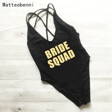 BRIDE SQUAD Women One Piece Swimsuit High Cut team bride swimwear Bathing Suit Black Monokini Bodysuit Beachwear Maillot De Bain 2024 - buy cheap
