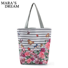 Mara's Dream Flower Printing  Canvas Women Beach Bag Casual Shopping Tote  Mummy Shoulder Bag Drop Shipping 2024 - buy cheap