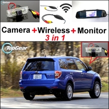 3 in1 Special Rear View Camera + Wireless Receiver + Mirror Monitor Easy DIY Black Up Parking System For Subaru Forester SG SH 2024 - buy cheap