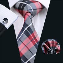 Corbata de FA-342 para hombre, corbata clásica tejida de Jacquard de seda a cuadros, color rojo, juego de gemelos y pañuelo para negocios, fiesta de boda, Envío Gratis 2024 - compra barato