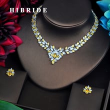 HIBRIDE Luxury Sparkling Yellow Cubic Zirconia Jewelry Sets Earring Necklace Set Women's Wedding Parure Bijoux Party Gifts N-476 2024 - buy cheap