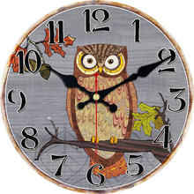 Relógio de parede redondo de coruja para crianças, não ticking, numeral árabe criativo, fácil leitura para meninos meninas, relógio de parede de madeira operado à bateria 2024 - compre barato