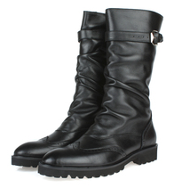 Botas masculinas de couro genuíno, botas altas de couro genuíno com fivela, estilo britânico e preto para inverno 2024 - compre barato