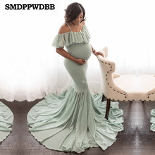 Mermaid Maternity Dresses For Photo Shoot Pregnant Women Ruffles Pregnancy Dress Photography Props Off Shoulder Maxi Maternity 2024 - buy cheap