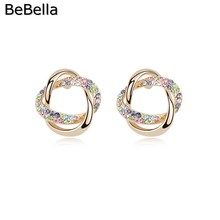 BeBella romantic knot gold color plated stud earrings design for woman made with Czech crystal for girls Christmas gift 2024 - buy cheap