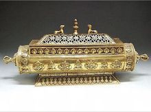 Elaborate Chinese Tibet elongated aureate brass box statue incense burner 2024 - buy cheap