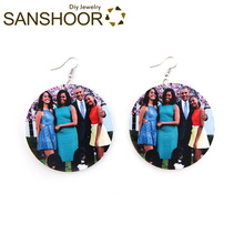 SANSHOOR 6cm Afro Round Wood Earrings Obama Family Photo Fashion Jewelry Gift for African Black Woman 1 Pair 2024 - buy cheap