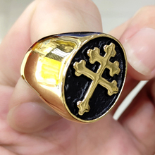 Мужское кольцо из нержавеющей стали, черное Винтажное кольцо с крестом в стиле ретро, панк, серебристый, золотой цвет 2024 - купить недорого