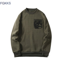 FGKKS Men Hoodies Fashion Camouflage Pocket O-Neck Sweatshirt Men Casual Warm Patchwork Hoodies Sweatshirts EU Size 2024 - buy cheap