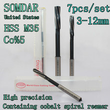 3*4*5*6*8*10*12mm  7 pcs/set  United States  SOMDAR  HSS CO%5 M35 Containing cobalt spiral reamers Precision H7 2024 - buy cheap