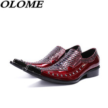 Red black fashion men shoes luxury brand metallic handmade formal punk shoes mens studded loafers dress wedding shoes 2024 - buy cheap