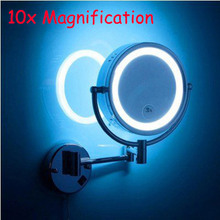 Bathroom 10 magnification beauty mirror double faced makeup mirror folding LED brass cosmetic mirror wall mounted mirror 2024 - buy cheap