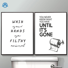 Flush Toilet Note Wash Your Hands Poster Black And White Modern Canvas Painting Wall Art Print Modular Wall Picture For Bathroom 2024 - buy cheap