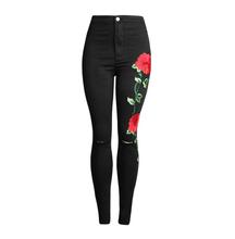 New High Waist Black Embroidery Jeans Without Ripped Woman Fashion Floral Denim Pants Trousers Female Sexy Pencil Pants J2811 2024 - buy cheap