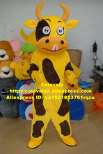 Humoristic Yellow Cow Bossy Cattle Calf Mascot Costume Cartoon Character Mascotte Adult Sticking Tongue Out Thin Brow No.zz3036 2024 - buy cheap