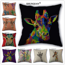 Linen Cotton Giraffe art Pillow Cover Custom Print Home Decorative Pillows Cases 45x45cm one side WJY421-3 2024 - buy cheap