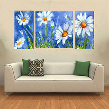 Hand-painted White Daisy Flower Oil Painting on Canvas Modern Abstract Home Decor Wall Art Handmade 3 Panel Paintings Pictures 2024 - buy cheap