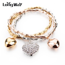 LongWay, pulseras de oro nuevo Color para mujeres, dije elástico, pulseras y brazaletes de cristal de amor, pulsera vintage femenina SBR150207 2024 - compra barato