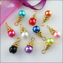 Fashion 20 New Charms Mixed Round Glass Beads Pendants Gold Color Ends 8x19mm 2024 - buy cheap