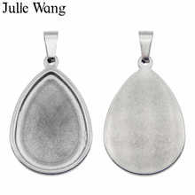 Julie Wang 1PCS Stainless Steel Teardrop Bezel Base Settings Fit 25*18mm Cabochon Pendant Bracelet Jewelry Making Accessory 2024 - buy cheap