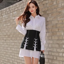 New arrival women's temperament two-piece set solid white mini dress and comfortable black a-line skirt fashion cute women set 2024 - buy cheap