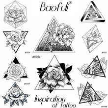 Baofuli Sketch Rose Triangle Flower Tattoos Geometric Black Drawing Girl Tatoo Waterproof Temporary Body Arm Art Tattoo Stickers 2024 - buy cheap