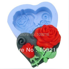 wholesale!!!1pcs Heart-shaped with Two Rose(R0369) Silicone Handmade Soap Mold Crafts DIY Mold 2024 - buy cheap