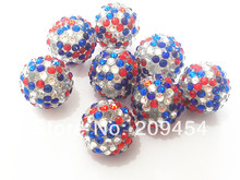20mm 100pcs/lot  Blue/white/red  Mixed Resin Rhinestone Ball Beads,For Chunky Fashion 4th Of July Holiday Jewelry 2024 - buy cheap