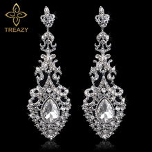 Treazy brincos de cristal femininos, joias elegantes com pingente de gota, cor de prata, brincos longos para casamento 2024 - compre barato