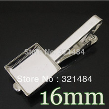 200piece Silver plated Men's Tie Clip Blank Base Cufflinks Sqaure 16mm bezel setting Wholesale 2024 - buy cheap