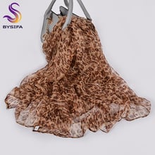 [BYSIFA] Coffee Women Scarves New Brand Leopard Print Long 100% Pure Silk Scarf Shawl Spring Autumn Ladies Neck Head Scarf Hijab 2024 - buy cheap