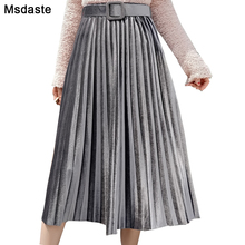 Faldas plisadas de media longitud de pantorrilla para Mujer, falda de cintura alta elástica a la Moda, color liso, 2019 2024 - compra barato