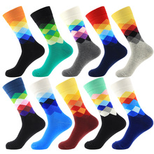 Novelty Colorful Men's Socks Pattern Argyle Oil Painting Striped Diamond Combed Cotton Crew Wedding Socks Best Gift 2024 - buy cheap