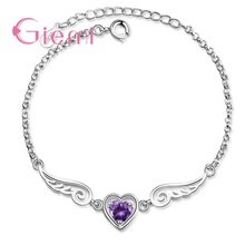 Temperamento-pulseras de amuleto de corazón para mujer, de plata 925, alas de Ángel dobles, joyería de cristal, pulsera femenina 2024 - compra barato