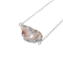 Natural Slice stone druzy connector chain necklace for women charms hole geode drusy flat agates stones slab femme double loop 2024 - buy cheap