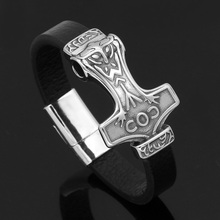 Nordic viking stainless steel odin rune thor hammer Mjolnir bracelet -with viking gift bag 2024 - buy cheap