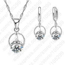 Wholesale Female Shinny CZ Necklace/Earrings Set 925 Sterling Silver Tower Pendant Jewely Sets Party Gifts 2024 - buy cheap