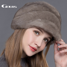 Gours Women's Fur Hats Whole Real Mink Fur Hat with Floral Luxury Fashion Russian Winter Thick Warm High Quality Cap New Arrival 2024 - buy cheap