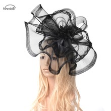 Women Lady Bride Large Mesh Net Flower Fascinators Wedding Party Cocktail Hair Clip Hat Headwear Accessories Handmade Accessory 2024 - buy cheap