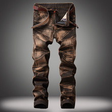 Новые модные мужские повседневные Прямые джинсы ностальгические ретро брендовые высококачественные хлопковые джинсы мужские Лоскутные Джинсовые брюки 2024 - купить недорого