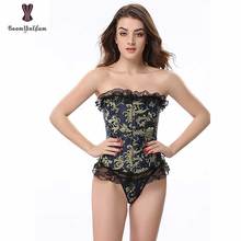 Lace Up Gold Corset Overbust Plus Size Corsets Elastic Bone Waist Slimming Cincher Sexy Outfit Front Clasp Bustier Floral Korset 2024 - buy cheap